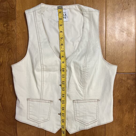 Anthropologie Belle Vere Cream Denim Vest Size S Ivory Boho Country Fitted - Picture 4 of 10